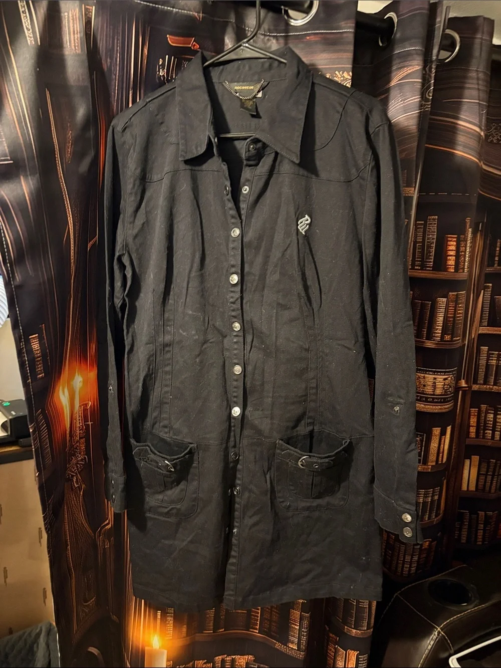 Rocawear y2k Black Mid-Length Button-Front shirt dress
